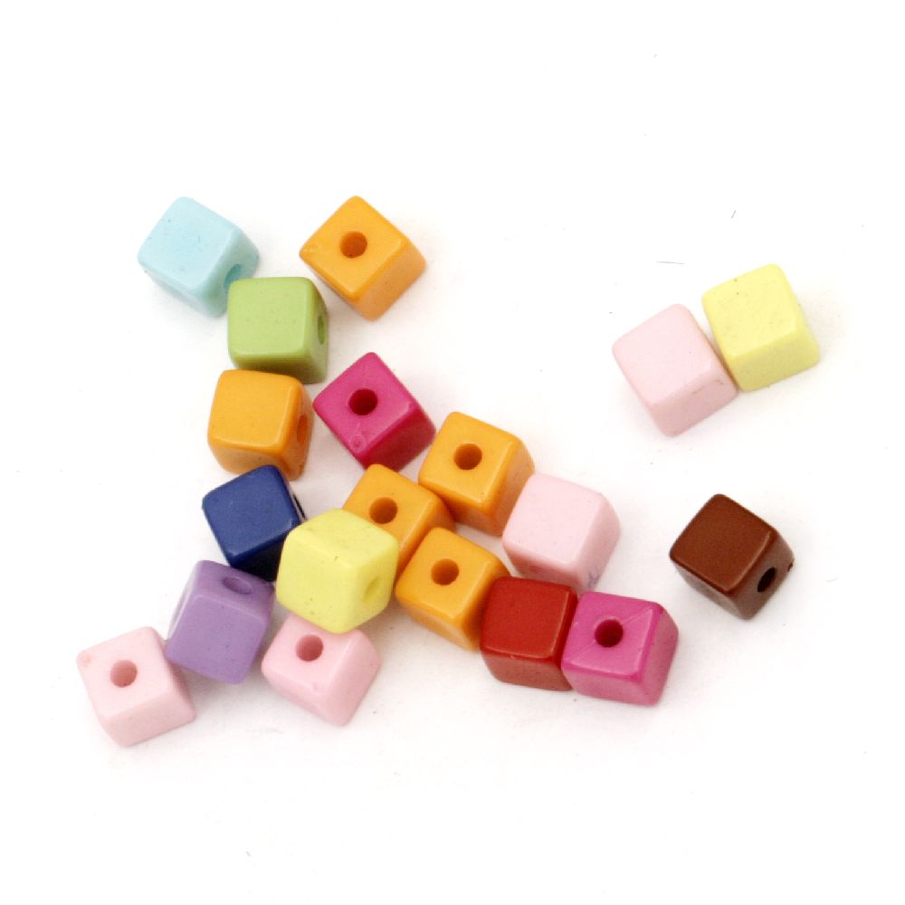 Bead solid cube 6x6x6 mm hole 1.5 mm mix -50 grams ~ 230 pieces