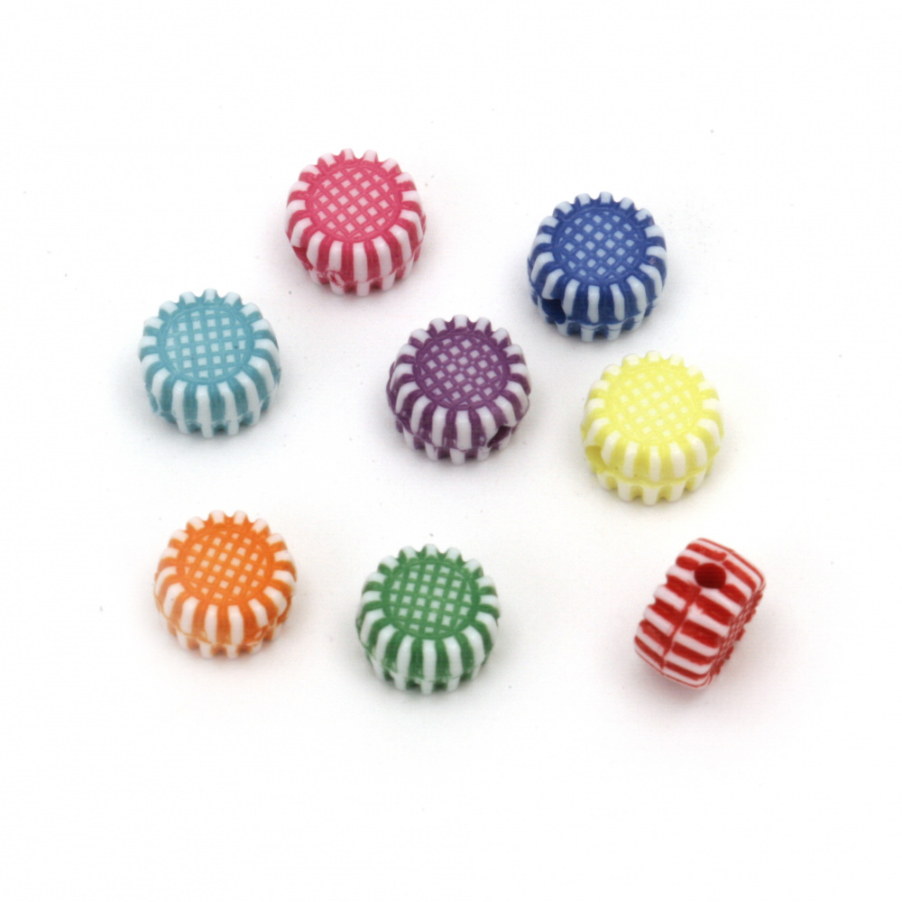 Two-colored Acrylic Sunflower Bead, 7x4 mm, Hole: 1 mm, MIX -50 grams ~ 410 pieces