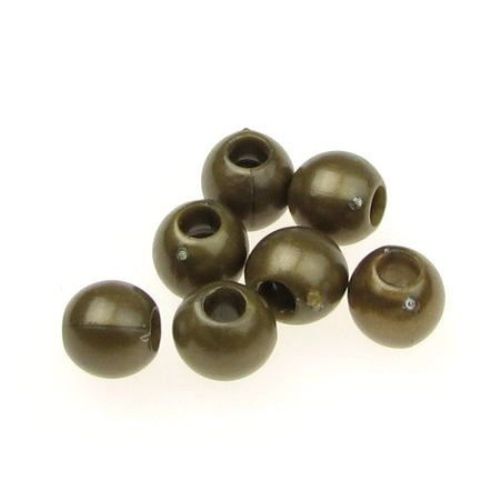 Opaque Acrylic Ball, 8 mm, Hole: 4 mm, Pearl Brown -50 grams