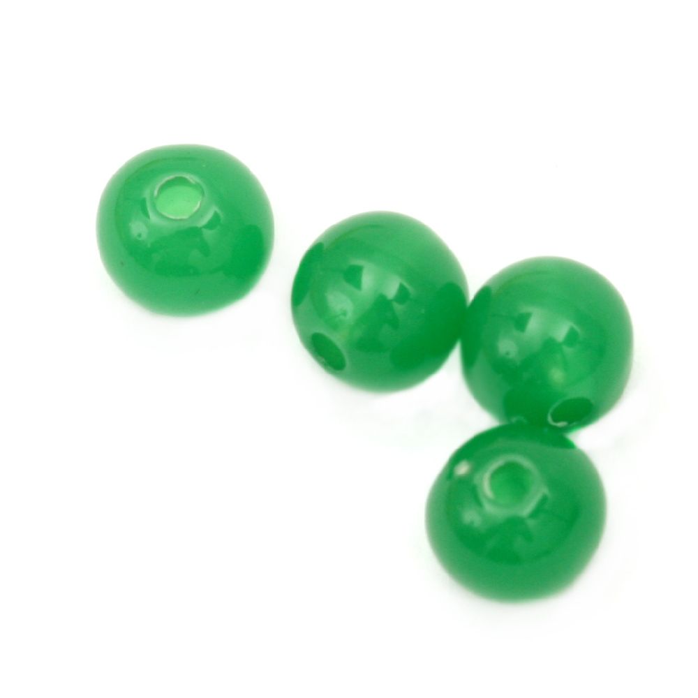 Мънисто плътно топче 6 мм дупка 1 мм зелено -50 грама ~ 410 броя