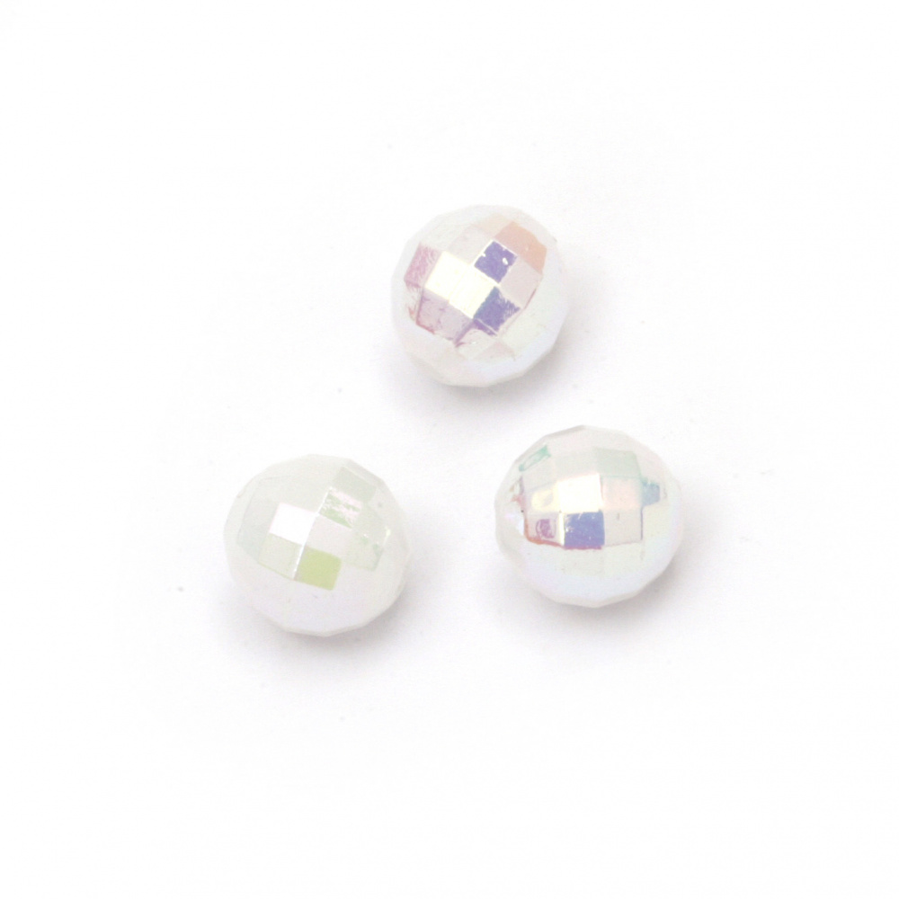 Faceted Bead solid ball 8 mm hole 2 mmrainbow color white milky -20 grams ~ 80 pieces