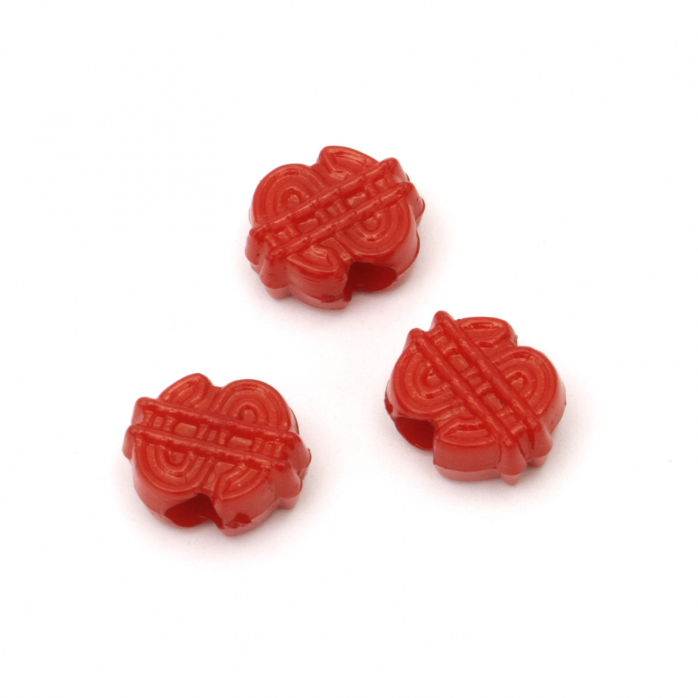 Bead  figure 12x13.5x7 mm hole 4 mm color red -50 grams ~ 75 pieces