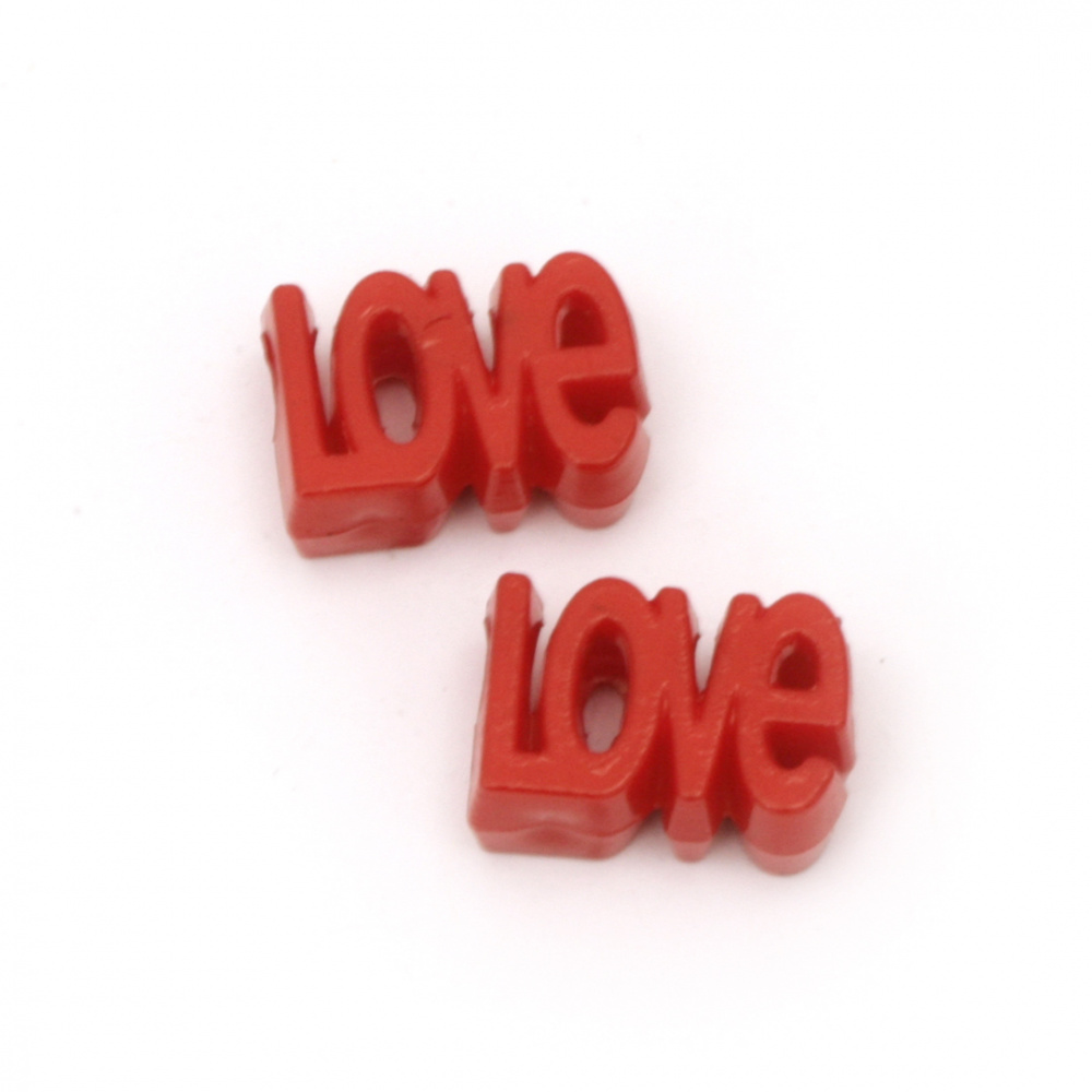 Opaque Plastic Bead / LOVE,  20x14x5 mm, Hole: 3x6 mm red -50 grams ~ 60 pieces