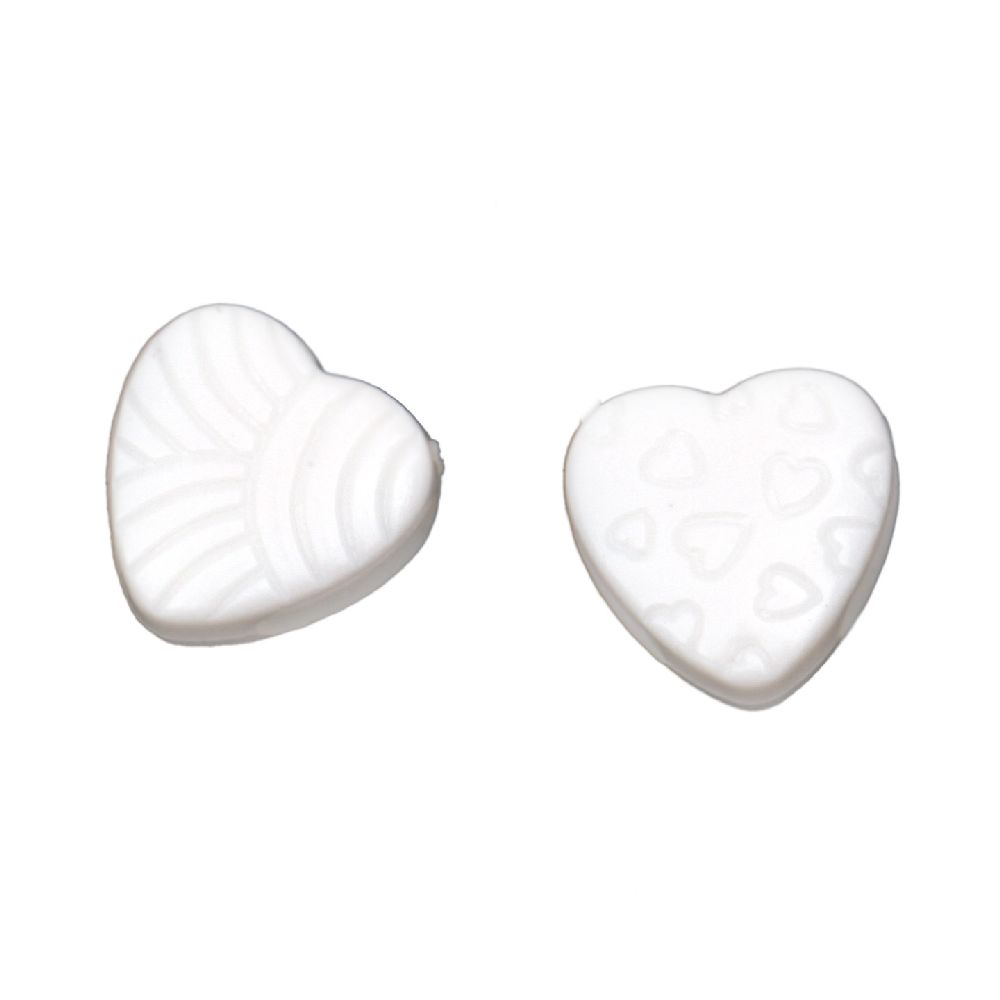 Bead solid heart 15.5x15.5x7 mm hole 10 mm white -50 grams ~ 62 pieces