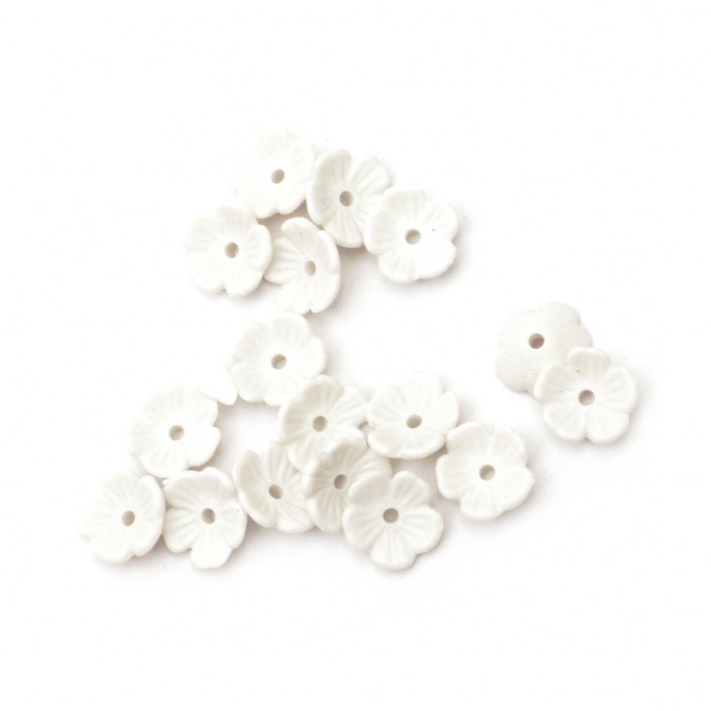 Λουλούδι καπελάκι χάντρα 11x11x4 mm τρύπα 1 mm ματ λευκό -20 γραμμάρια ~ 112 τεμάχια
