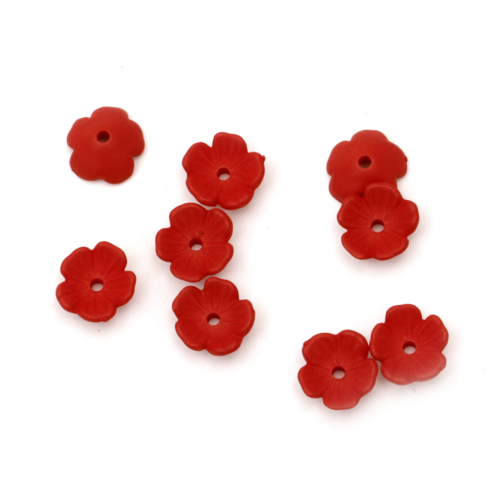 Margele solida floare pălărie mat 11x11x4 mm gaură 1 mm roșu -20 grame ~ 112 bucăți