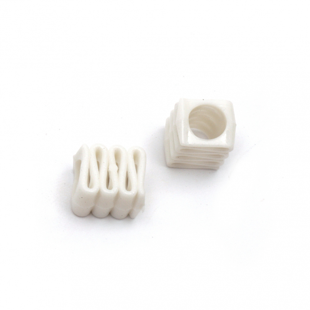 Bead solid figure 14x12x10 mm hole 7 mm color white -50 grams ~ 60 pieces
