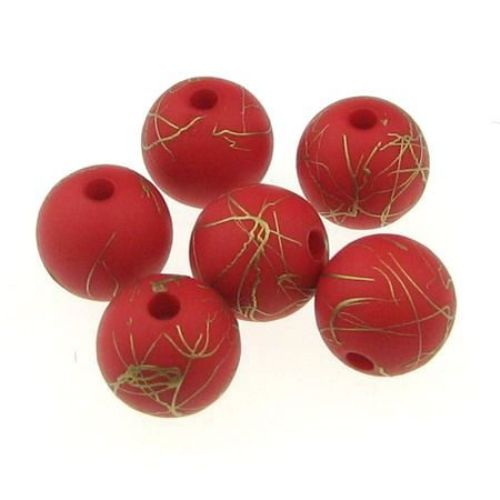 Gold-lined Frosted Plastic Ball for DIY Jewelry, 12 mm, Hole: 2 mm red - 50 grams