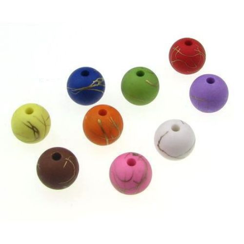 Mattе plastic bead with gold thread 12 mm hole 2 mm MIX - 50 grams