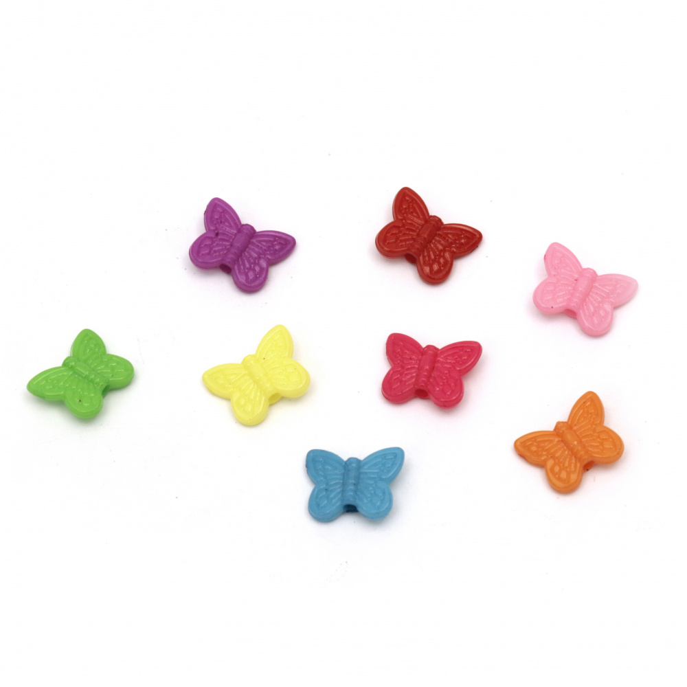 Multi-colored Plastic Butterfly Bead, 14x11x4 mm, Hole: 2 mm, MIX -20 grams ~ 80 pieces