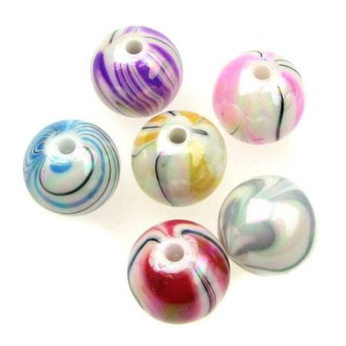 Painted Acrylic Ball, 16 mm, Hole: 3 mm, MIX / RAINBOW -50 grams