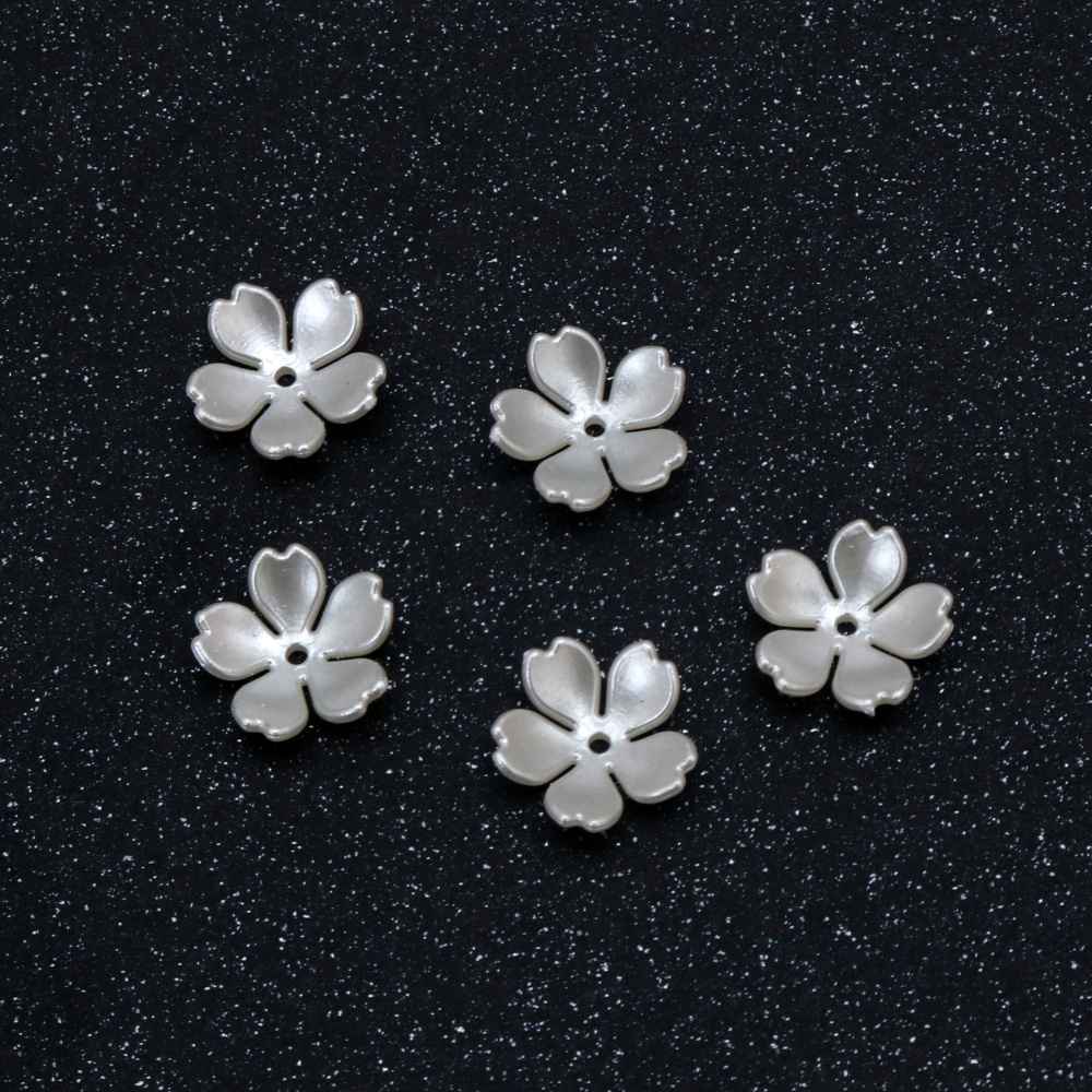 Pearl Acrylic Flower Bead Caps /  15x4 mm, Hole: 1 mm / Cream - 10 pieces