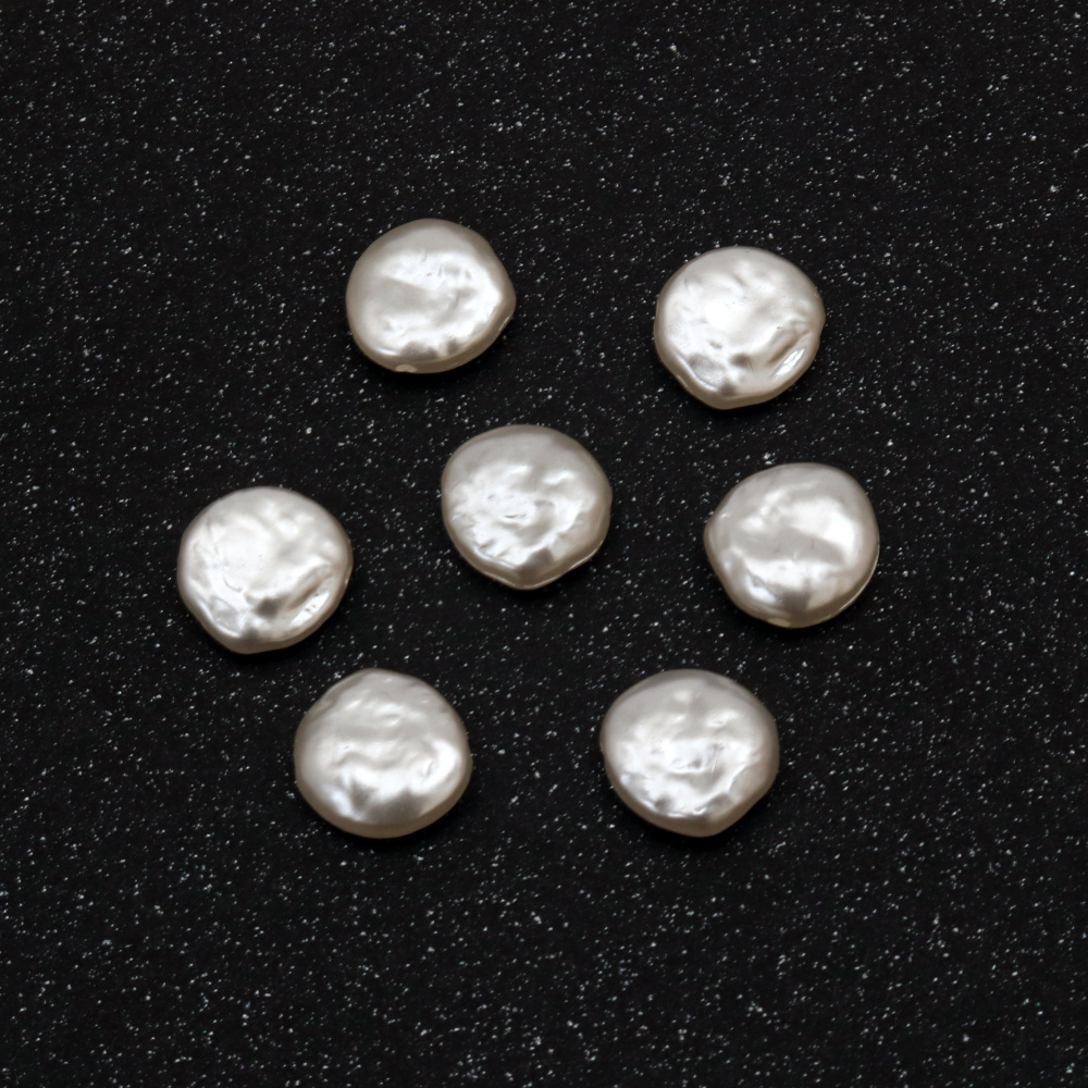 Pearl Coin Bead / 14 mm, Hole: 2 mm / White - 20 grams ~ 30 pieces