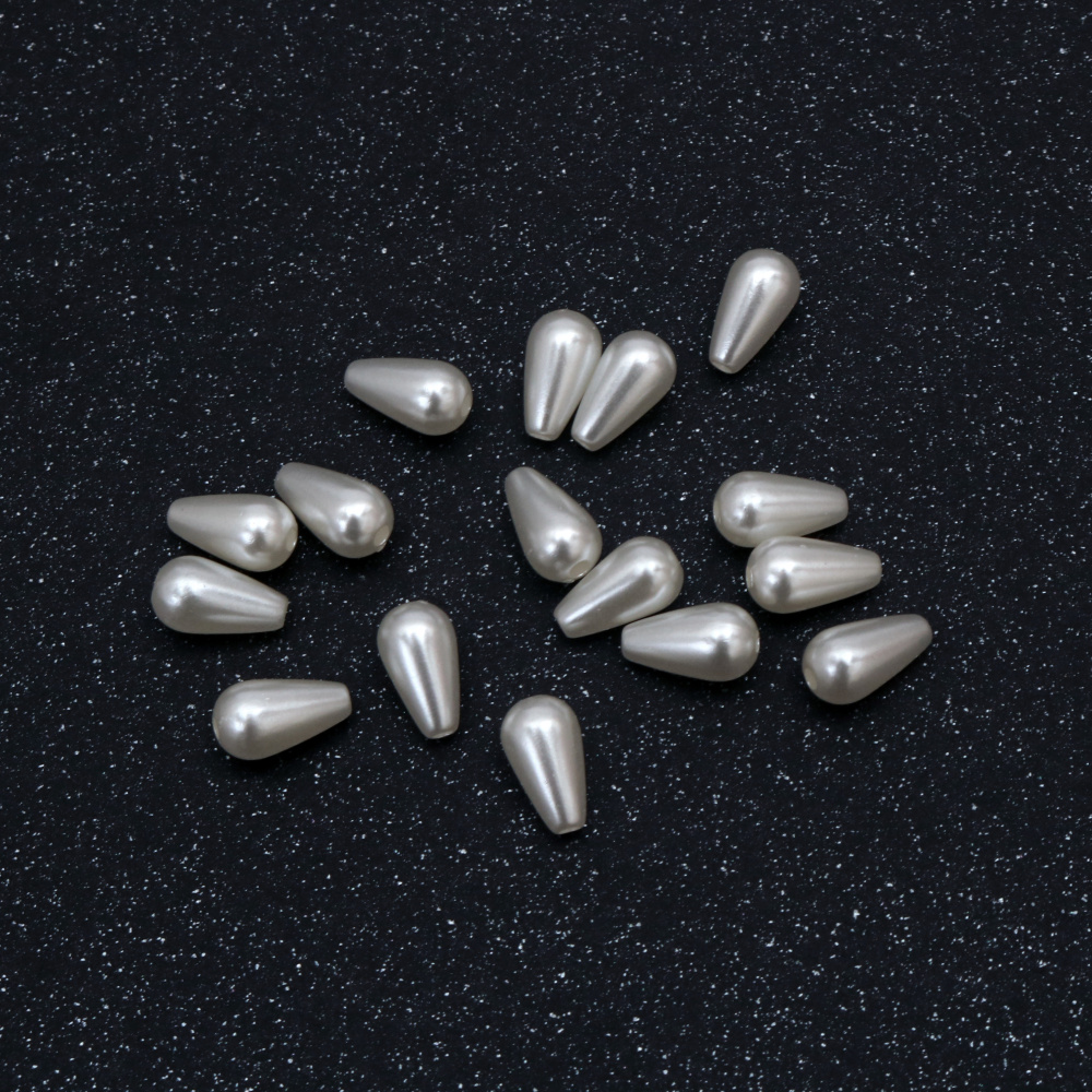 Мънисто перла капка 12x7 мм дупка 1 мм цвят крем -20 грама ~83 броя