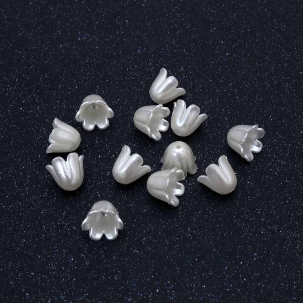 Pearl Bellflower Bead Caps / 9x10 mm, Hole: 1 mm / Cream - 50 pieces