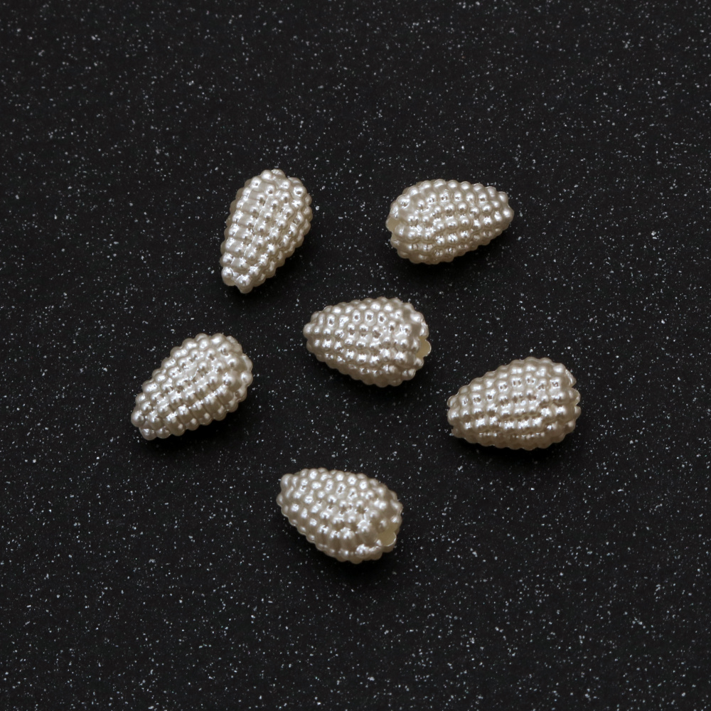 Embossed Imitation Pearl Drop Bead / 12x12 mm, Hole: 1 mm / Cream - 20 grams ~ 29 pieces