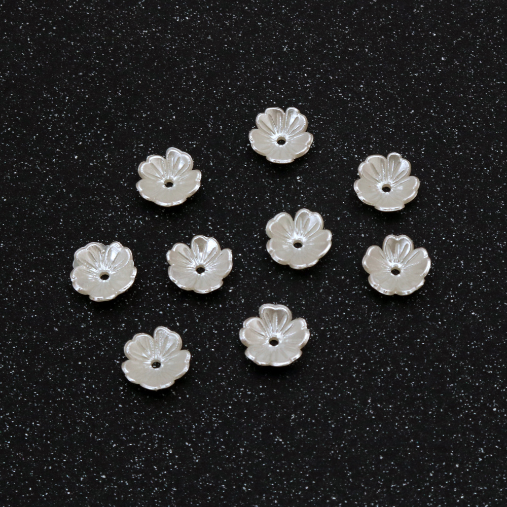 Pearl Flower Bead Caps / 10.5x4 mm, Hole: 1.5 mm / Cream - 100 pieces
