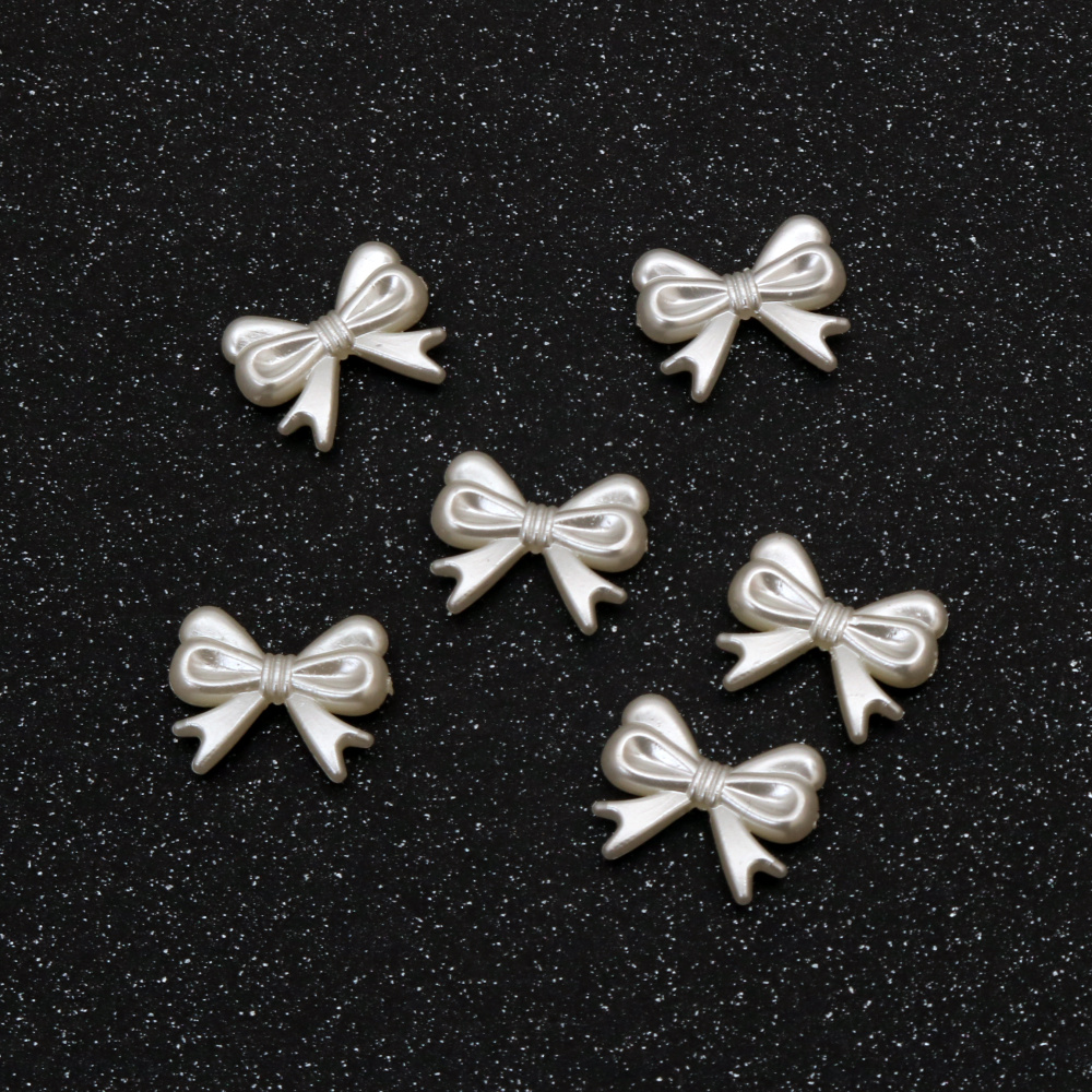 Pearl Acrylic Ribbon Bow Bead /  18x14.5x4 mm, Hole: 2 mm / Cream - 50 pieces