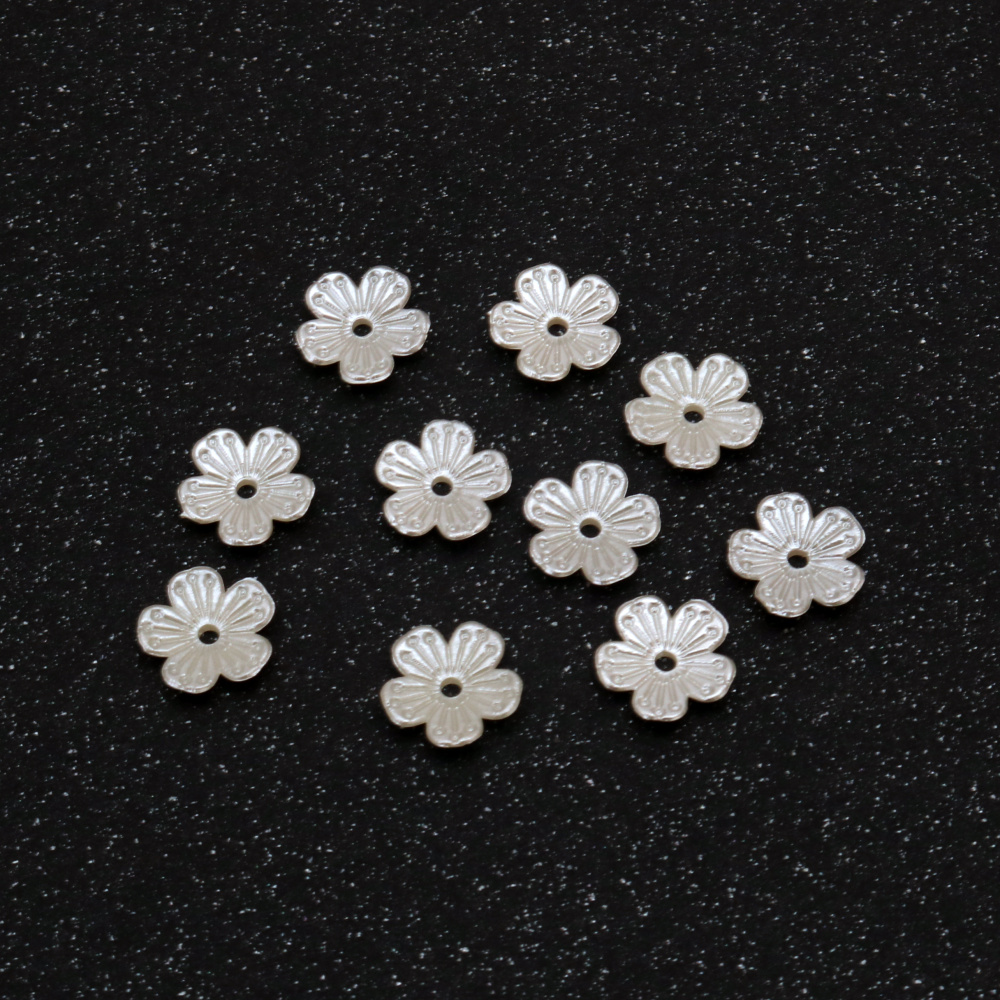 Pearl Acrylic Flower Bead Caps /  11x2.5 mm, Hole: 1 mm / Cream - 50 pieces