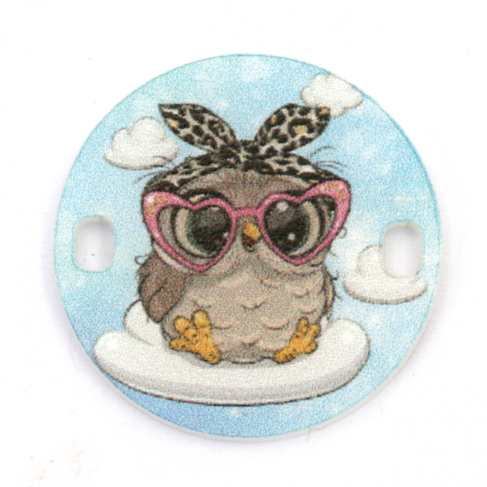 Printed Plastic Connecting Element / Baby Owl, 25x2 mm, Hole: 2x3 mm - 5 pieces