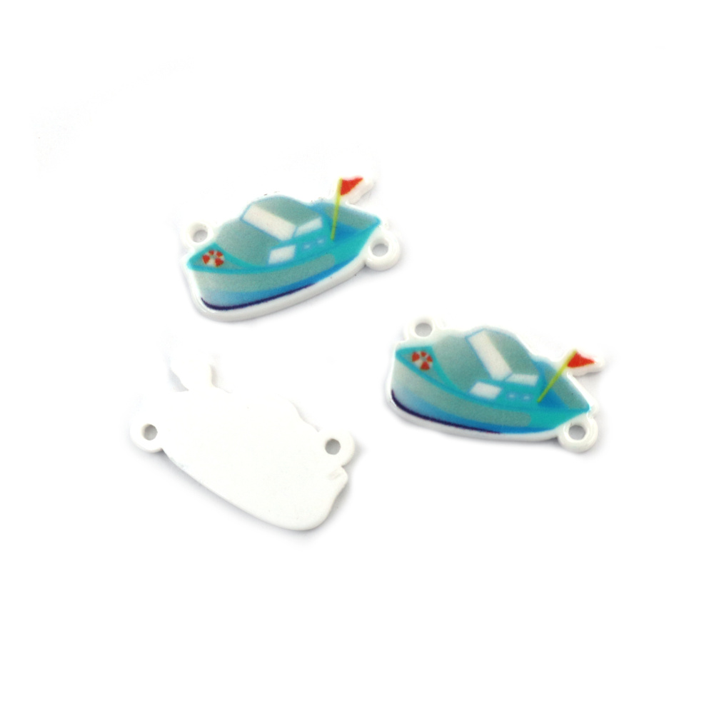 Blue Boat Connecting Element,  26x15x2 mm, Hole: 2 mm - 10 pieces