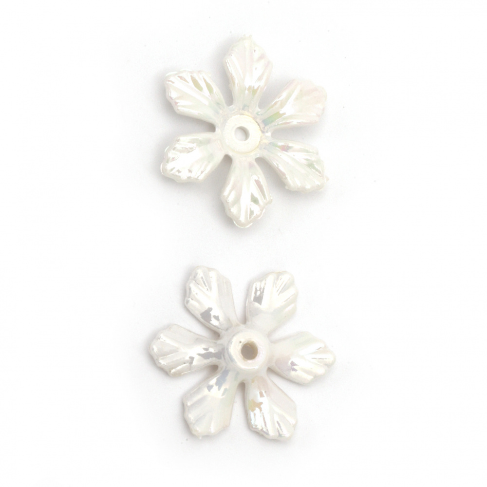 Bead solid flower 27x24x5 mm hole 2 mm color white RAINBOW -20 grams ~ 25 pieces
