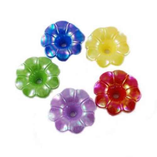 Flower tight RAINBOW 31x31x11 mm hole 4 mm MIX -50 grams ~ 27 pieces