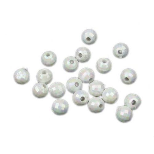 Plastic Faceted Ball Bead / 6 mm,  Hole: 1 mm / White RAINBOW - 20 grams ~ 168 pieces