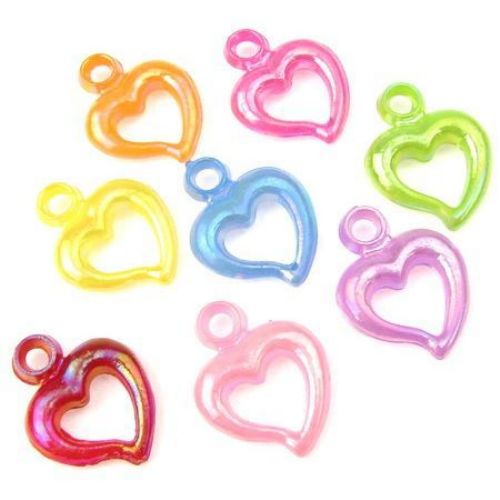 Pendant heart solid RAINBOW 20x14 mm hole 4 mm MIX -50 pieces