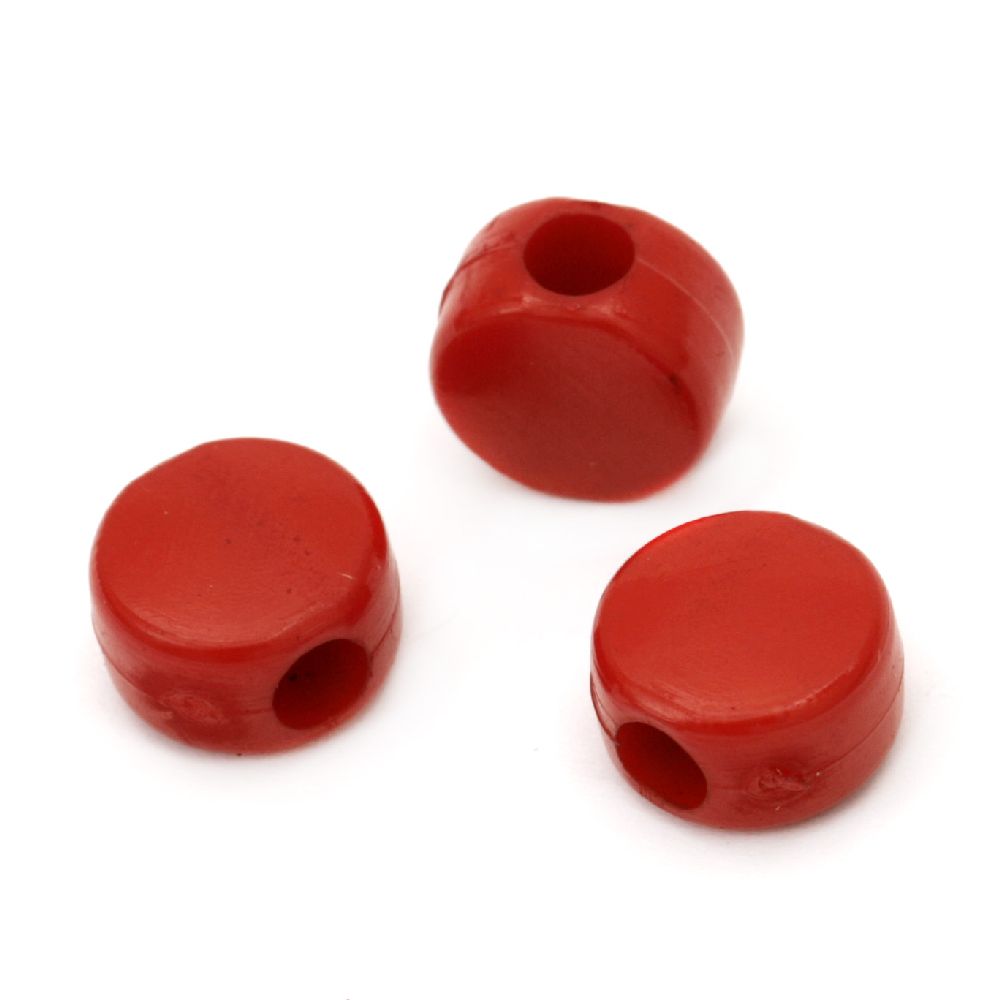Solid Plastic Round Bead / 10x11x7 mm, Hole: 3.5 mm / Red - 20 grams ~ 36 pieces
