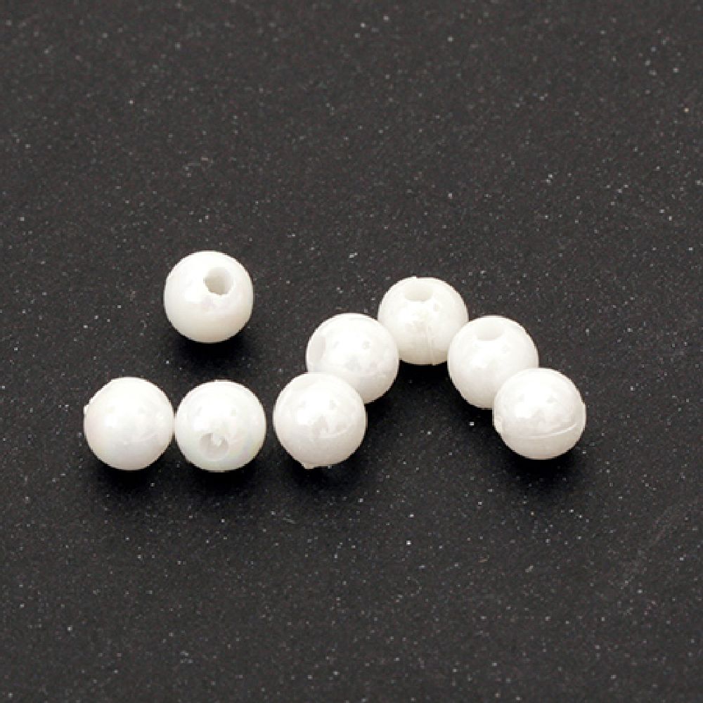 Acrylic beads  ball 6 mm hole 1.5 mm RAINBOW white - 50 grams ~ 500 pieces