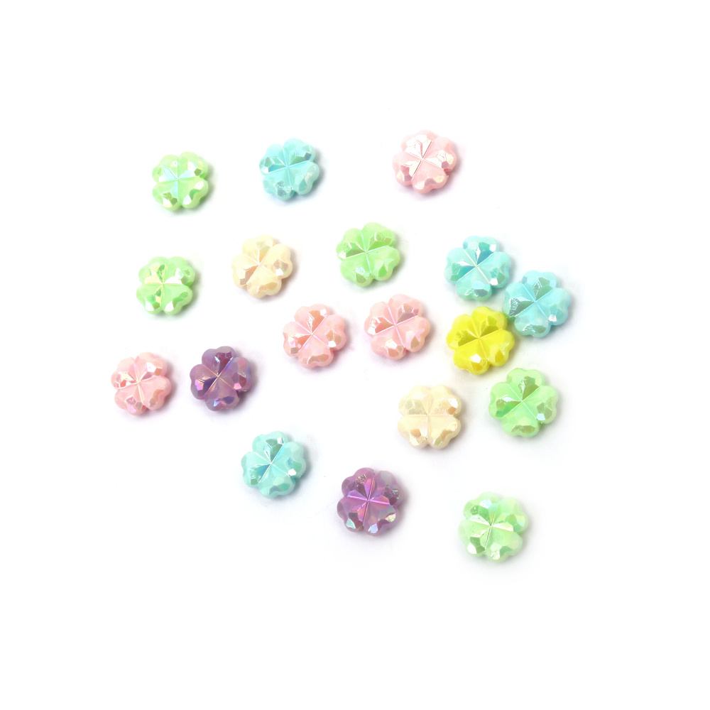Opaque Plastic Clover Bead, 12x4 mm, Hole: 1 mm, MIX / RAINBOW Finish -50 grams ~ 160 pieces