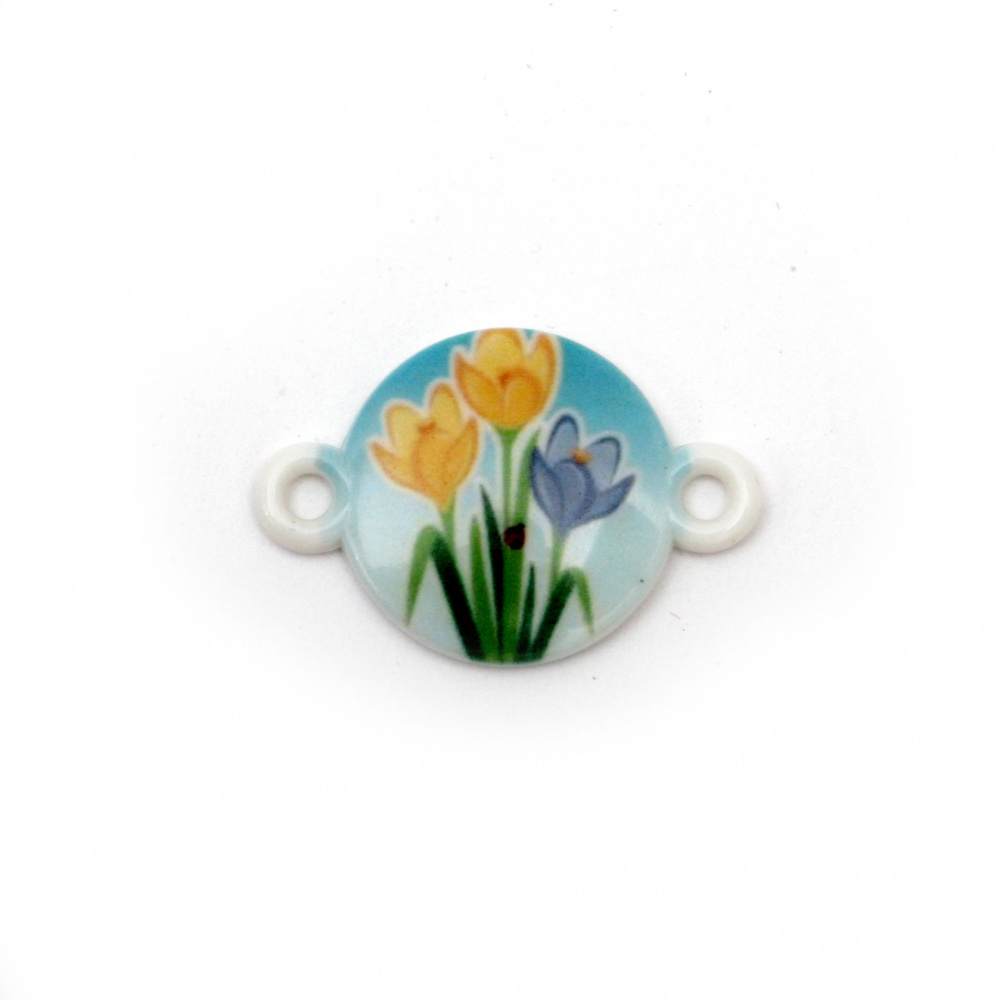 Acrylic Bead Connector, Round with Print - Flowers 24x16x3 mm, hole 2 mm - 10 pieces