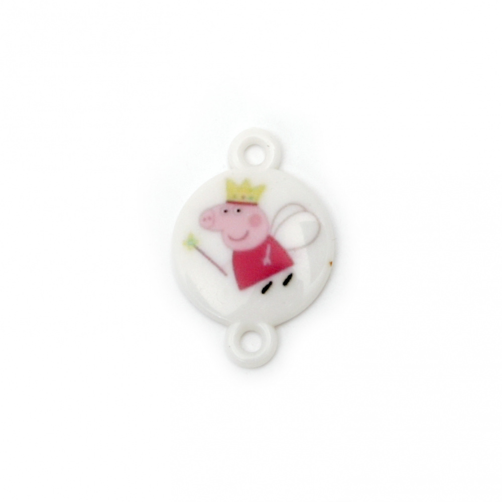 Acrylic Bead Connector, Round with Print - Piglet-Angel 24x16x3 mm, hole 2 mm - 10 pieces