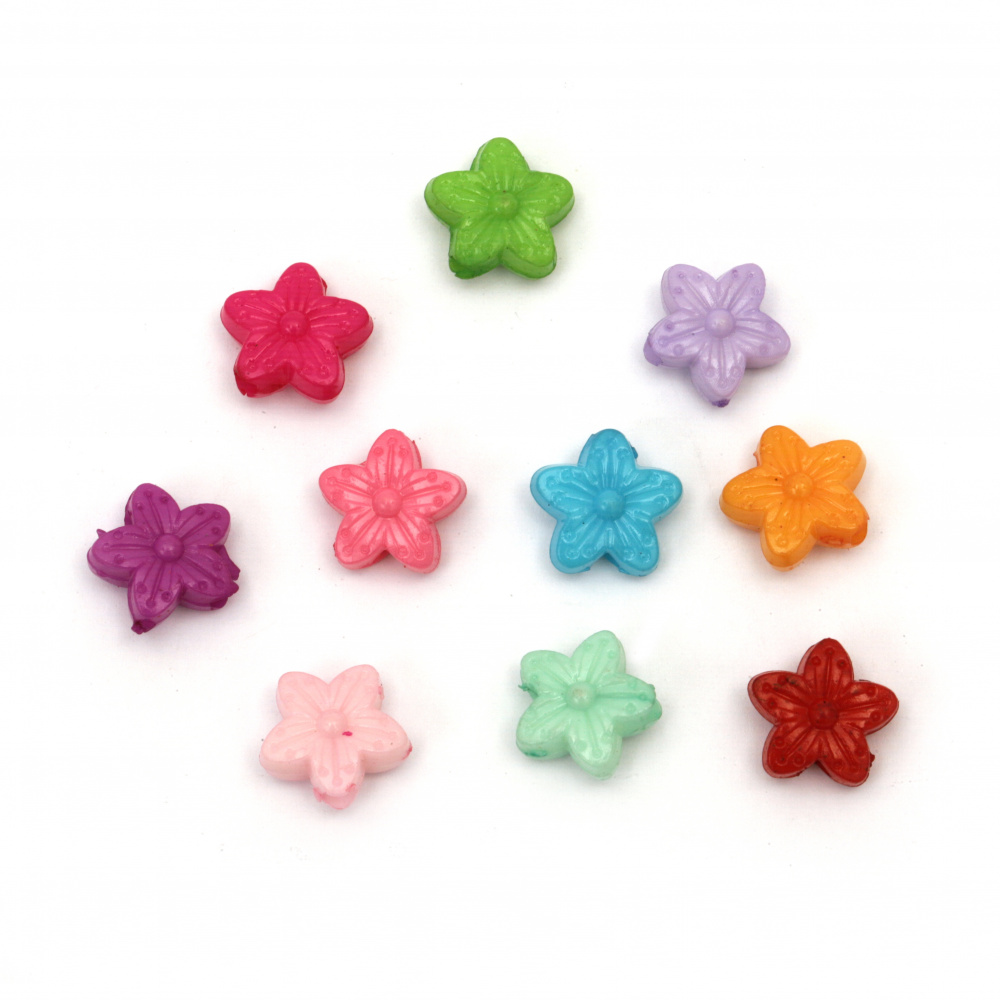 Acrylic beads  flower 15x15x7 mm hole 2 mm MIX -50 grams ~ 100 pieces