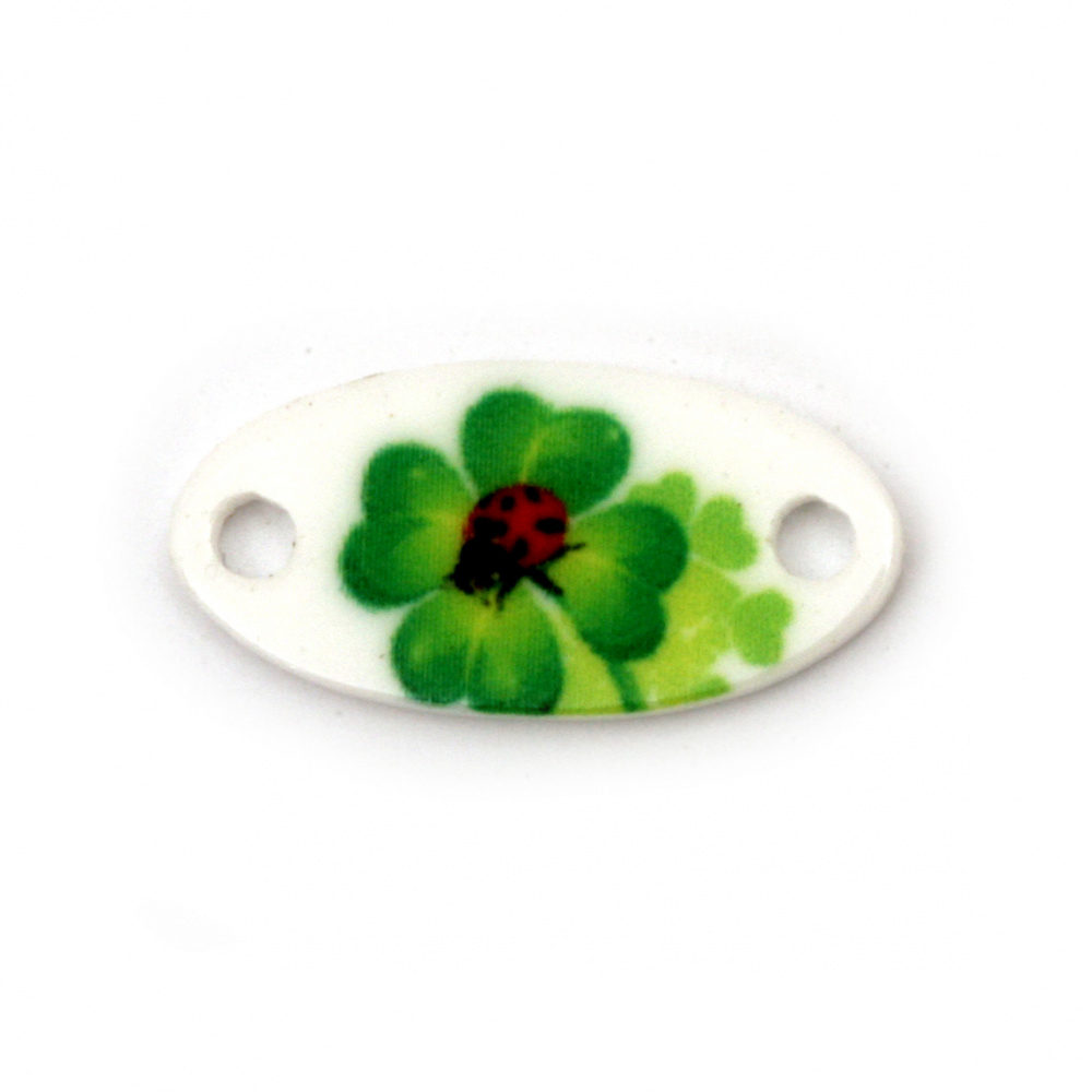 Acrylic connecting tile with clover and ladybug 20x10x2 mm hole 1.8 mm - 10 pieces