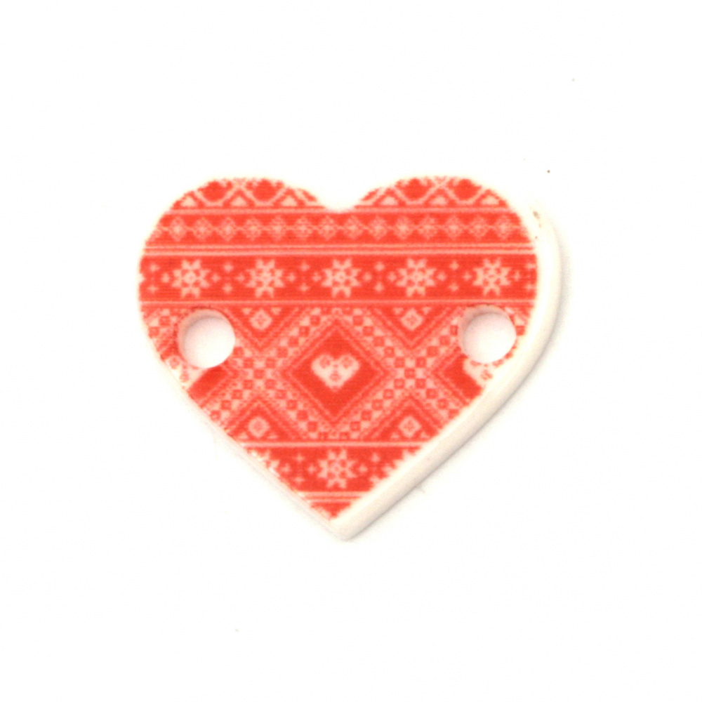 Acrylic connector - heart with embroidery motif 17x15x1.5 mm hole 2 mm - 10 pieces
