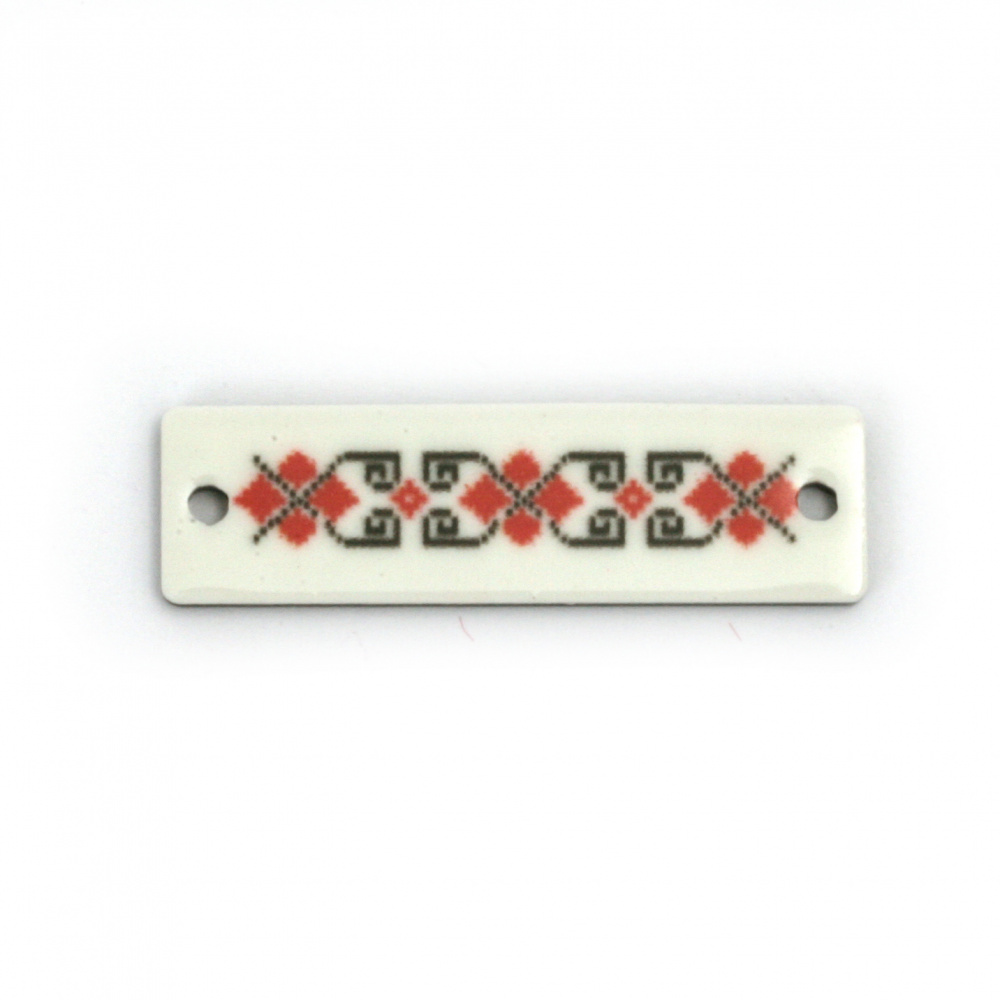 Plastic Rectangular Link Tile with Embroidery Motif / 33x10x2 mm,  Holes: 2 mm - 10 pieces