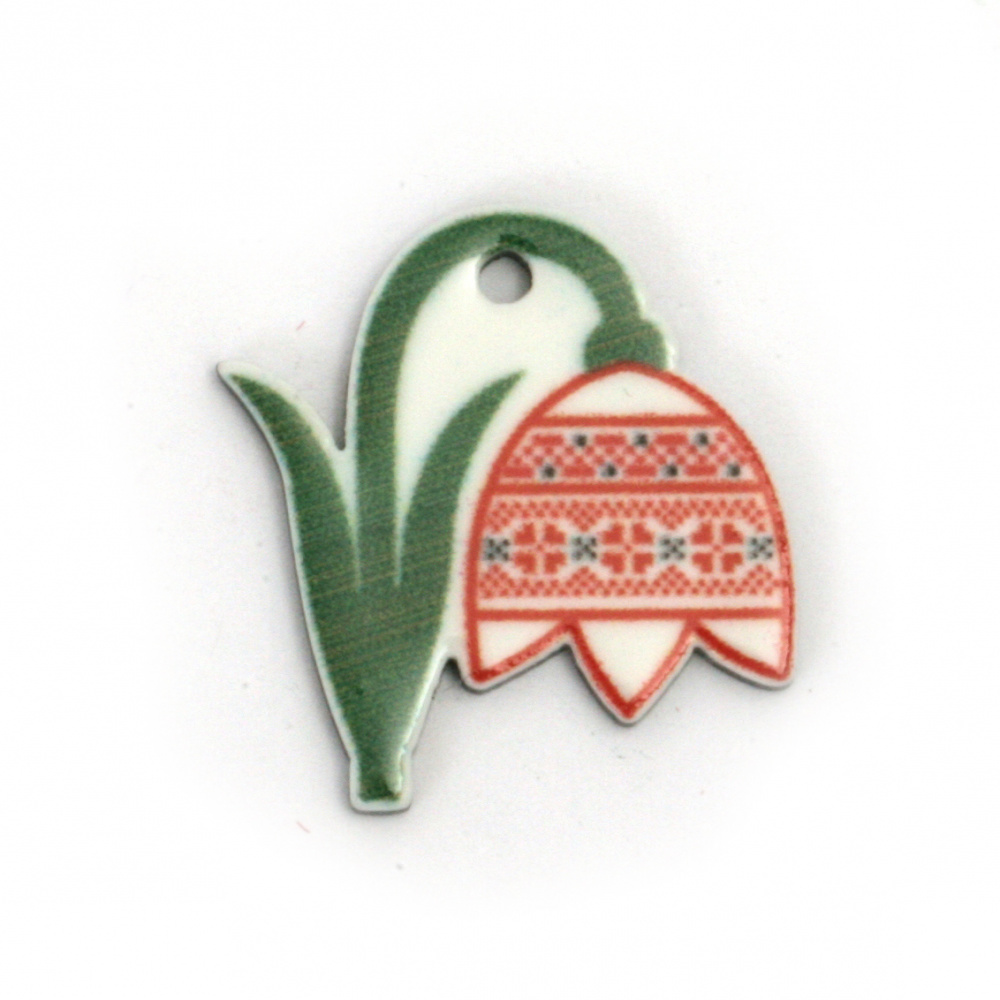 Acrylic Snowdrop Pendant with Print of Embroidery / 23x22x2 mm,  Holes: 2 mm - 10 pieces
