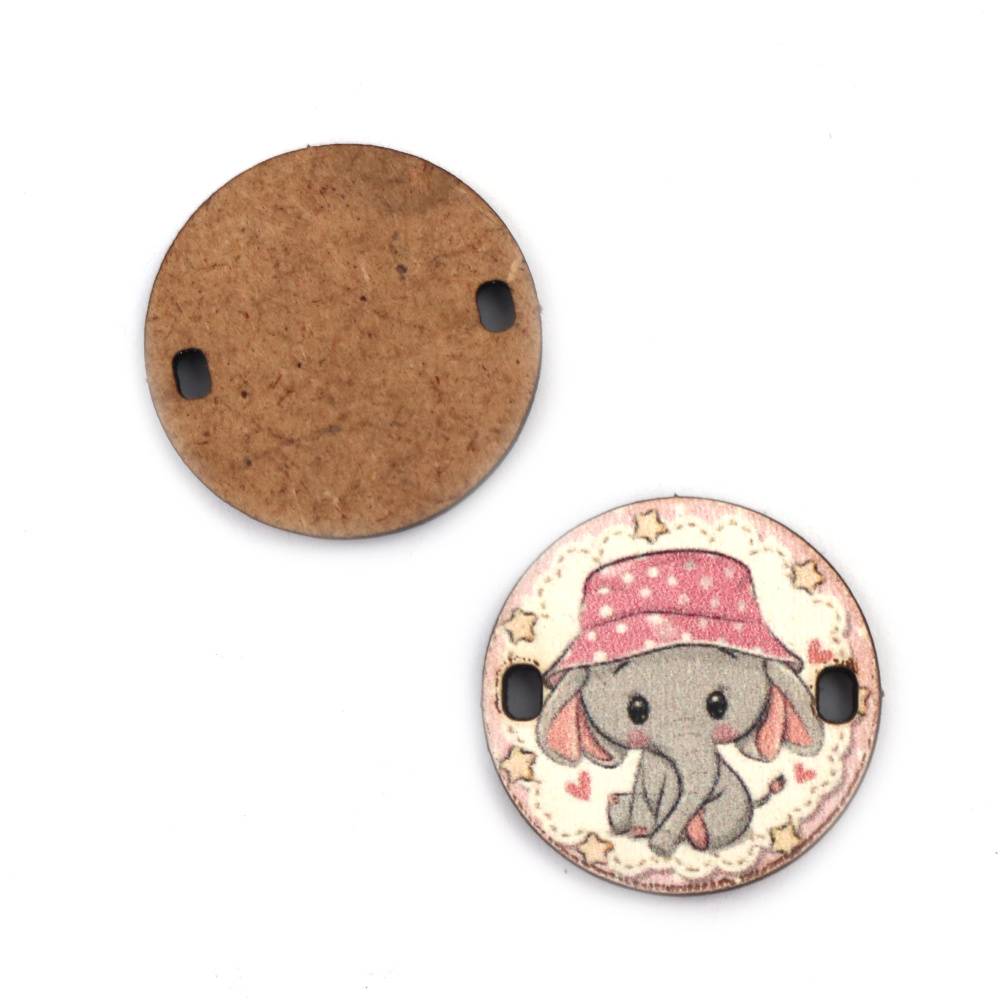 Plastic Connecting Element / Circle with Elephant, 25x2 mm, Hole: 2x3 mm -5 pieces