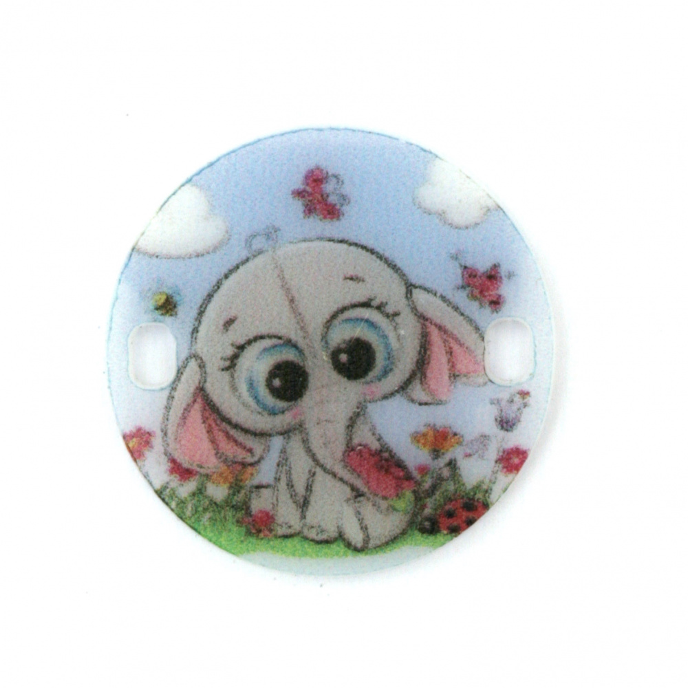 Round Connecting Element / Cartoon Elephant, 25x2 mm, Hole: 2x3 mm -5 pieces