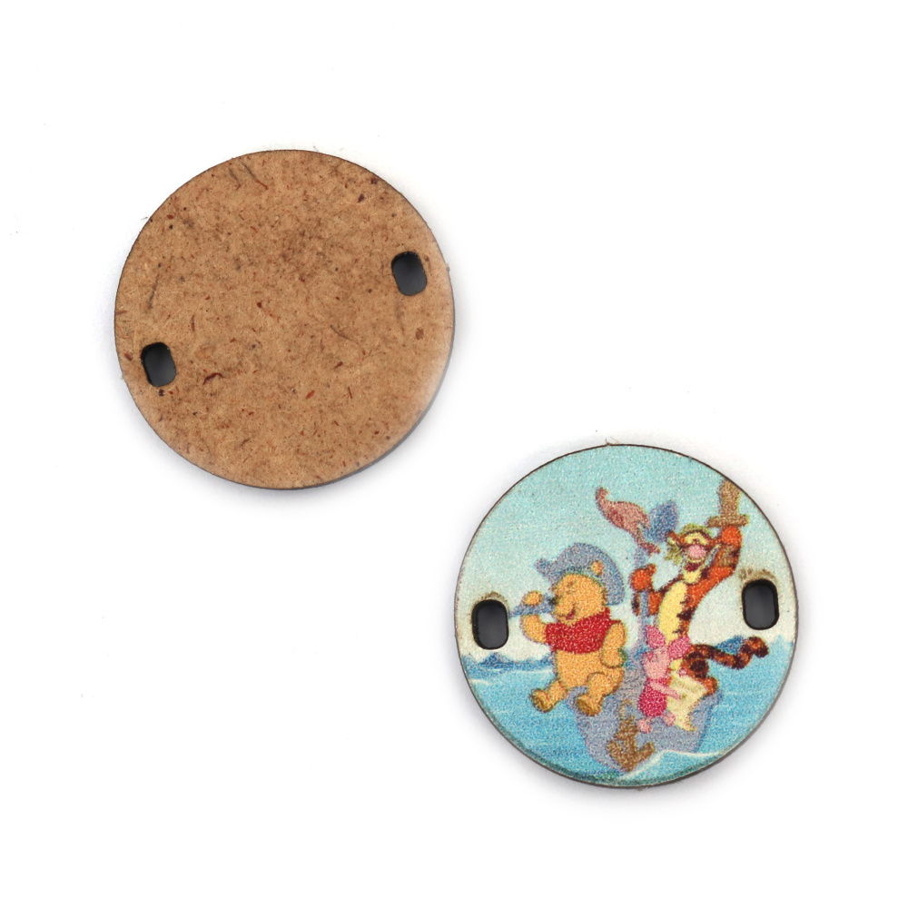 Acrylic Connecting Circle with Print / Winnie the Pooh, 25x2 mm, Hole: 2x3 mm -5 pieces