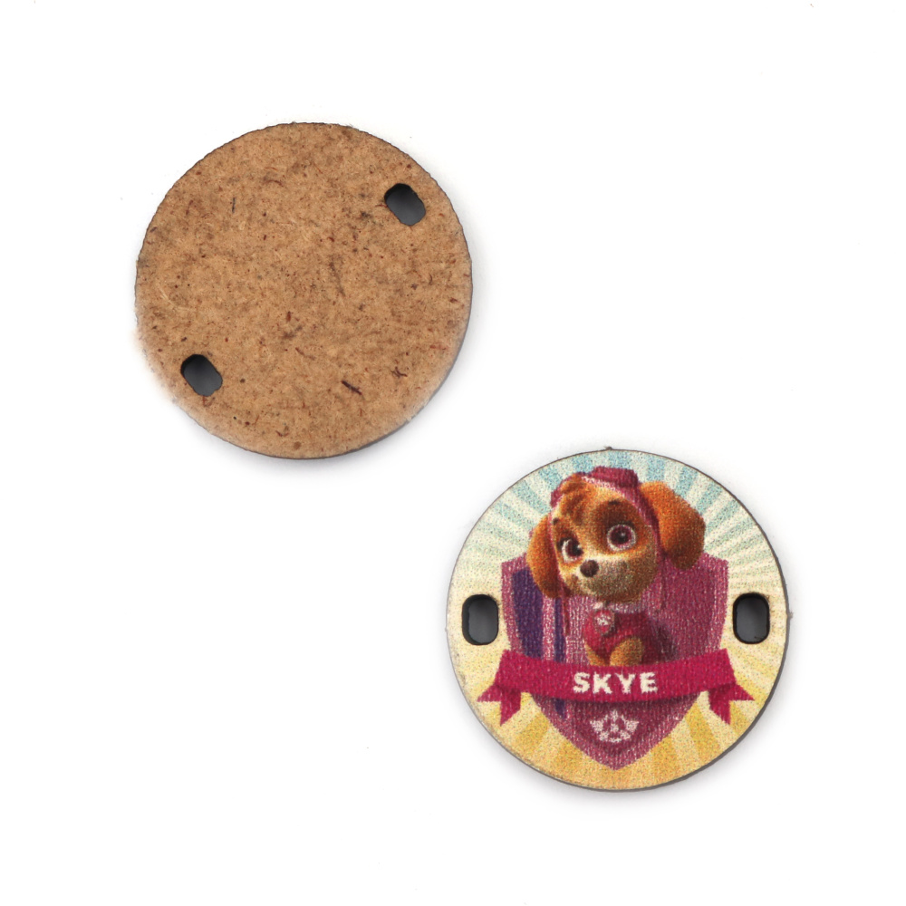 Oval MDF Connecting  Element with Print Lady Dog and 2 holes, Size: 25x3 mm, Hole: 2x3 mm -5 pieces