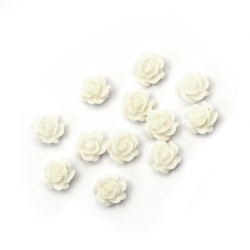 Мънисто резин тип кабошон роза 6x3 мм цвят бял -20 броя