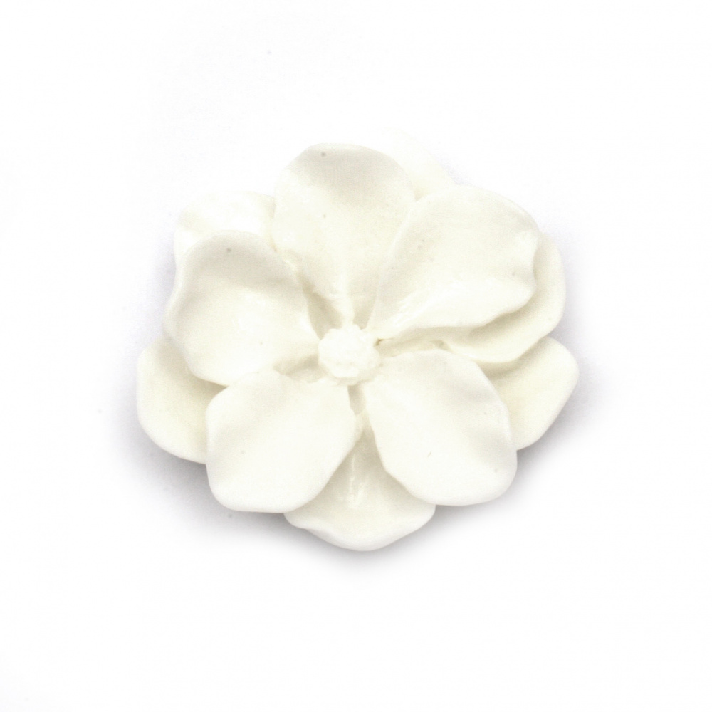 Λουλούδι, τύπου cabochon ρητίνη 25x9 mm χρώμα λευκό -5 τεμάχια