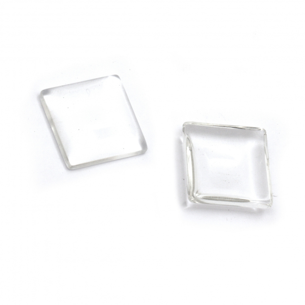 Bead for gluing glass type cabochon square 20x20x6 mm transparent -5 pieces