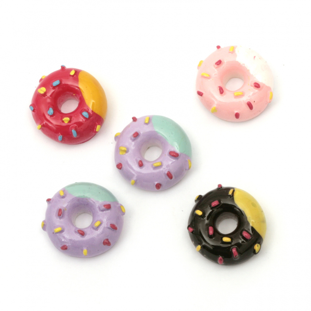 Resin donut bead type cabochon 21x9 mm assorted colors - 5 pieces