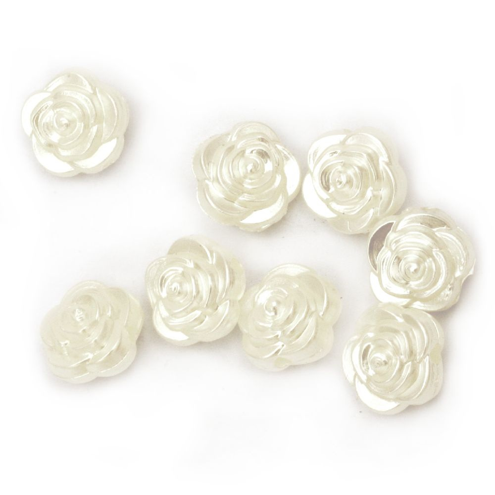 Plastic Rose Bead Cabochon Type with Pearl Finish, 12x4.5 mm, Cream -50 pieces