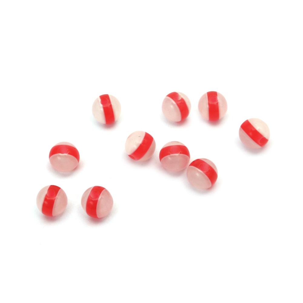 Ball beads, imitation Cat's Eye 6 mm hole 1 mm red stripe - 50 pieces