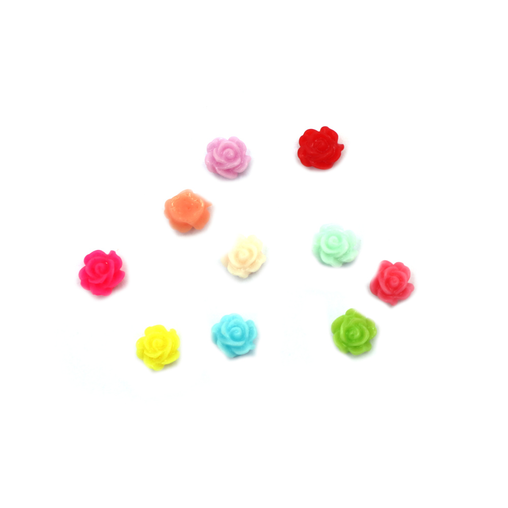 Bead Resin Type Cabochon, Rose Flower, 6x3 mm, MIX - 50 Pieces